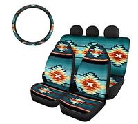 SEANATIVE Aztec Tribal Style Car Full Set of Front&Rear Seat Protector Covers and Steering Wheel Wrap Set Universal Fit Most Vehicle SUV Truck Van