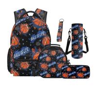 SEANATIVE Basketball Backpack Set of 5 Cartoon 17 Inch Soft Backpack with Lunch Bag Pencil Pouch for 9-12 Years Old Elementary to Middle School Unisex Bookbag Set