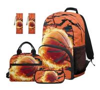 SEANATIVE Basketball Kids Backpack Set 5 Pcs, 17 Inch Waterproof School Bag Set for Boys 9-12 Years Old Cool Bookbag with Lunch Box, Pencil Case & 2 Bookmarks