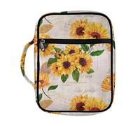 SEANATIVE Bible Cover for Women Vintage Yellow Sunflower Print Polyester Bible Case Carrying Organizer Protective with Handle Perfect Fit Daily Travel Office