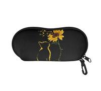 SEANATIVE Black Cat Print Soft Glasses Protective Case Sunflower Eyeglass Bag with Belt Clip Sunglasses Pouch for Women Girls
