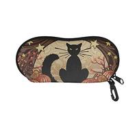 SEANATIVE Black Cat Print Travel Glasses Case Halloween Pumpkin Design Soft Eyeglass Safety Pouch Spectacles Sleeve with Belt Clip