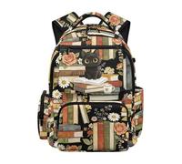 SEANATIVE Black Cat School Backpack for Girls 17 Inch Spacious Kids Backpack, 600D Tear Resistant & Padded Tablet Sleeve, Cartoon Bookbag for Grades 3-6 Ages 9-12