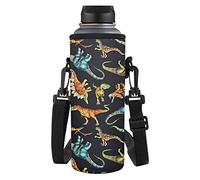 SEANATIVE Black Dinosaur Kids Boys Water Bottle Carrier Insulated Neoprene Water Bottle Holder Bag Case Pouch Cover Adjustable Shoulder Strap