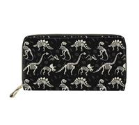 SEANATIVE Black Dinosaur Skeleton Print Wallet for Women Girls Portable Zipper Phone Clutch Leather Purse Large Capacity Long Credit Card Holder