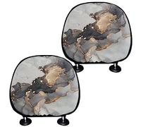 SEANATIVE Black Marble Golden Line Print 2Pcs Car Headrest Covers Soft Breathable Car Seat Head Rest Protector Universal Automotive Interior Accessories