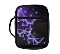 SEANATIVE Bling Purple Butterfly Bible Cover with Handle Bible Book Carrying Bag Lightweight Polyester Bible Tote Handbag for Women