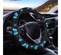 SEANATIVE Blue Butterfly Print Car Steering Wheel Cover Anti-Slip Breathable for Women, Fashion Steering Wheel Cover Protector Car Interior Decor Cover for SUV Truck