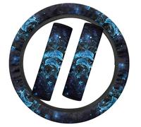 SEANATIVE Blue Dolphin Floral 3 Pack Car Interior Decoration Accessories Set 1 Piece Steering Wheel Cover and 2 Piece Seat Belt Shoulder Straps Cover Flannel Winter Warmth Cover