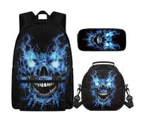 SEANATIVE Blue Lightning Skull Teen Girls School Backpack Laptop Bag Primary Middle School Bookbags Casual Daypack with Lunch Box Pancil Bag for Students