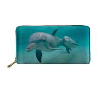 SEANATIVE Blue Womens Zip Around Leather Wallet Animal Dolphin Pattern PU Purse Coins Organizer