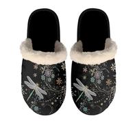 SEANATIVE Boho Dragonfly Flower Slippers for Women Lightweight Comfy House Bedroom Slipper Home Shoes with Anti-Skid Sole for Indoor