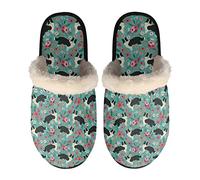 SEANATIVE Border Collie Flower Print Cute Slipper Kids Adults Comfy Warm Slip On Slipper Indoor House Slipper for Winter