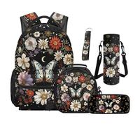 SEANATIVE Butterfly Backpack Set of 5 Fashion 17 Inch Soft Backpack with Lunch Bag Pencil Case for 9-12 Years Old Elementary to Middle School Gift for Sister