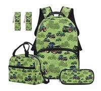 SEANATIVE Camo Backpack Set of 5 Tractor 17 Inch Soft Backpack with Lunch Bag Pencil Pouch for 9-12 Years Old Elementary to Middle School Cartoon Boys Bookbag