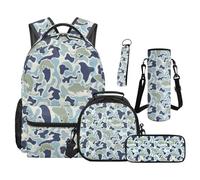 SEANATIVE Camo Hunting Backpack Set for 9-12 Years Old 5 Pcs Fishing Print 17 Inch Lightweight Bookbag with Insulated Lunch Bag Pencil Case for Elementary School Gift for Son