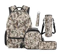 SEANATIVE Camo Hunting Backpack Set of 5 Duck 17 Inch Soft Backpack with Lunch Bag Pencil Pouch for 9-12 Years Old Elementary to Middle School Gift for Brother