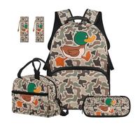 SEANATIVE Camo Hunting Duck Backpack Set of 5 Funny 17 Inch Soft Backpack with Lunch Bag Pencil Pouch for 9-12 Years Old Elementary to Middle School Gift for Brother