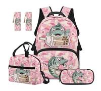 SEANATIVE Camo Hunting Fishing 17 Inch Backpack Set for Kids 9-12 Years Old, Funny Backpack with Lunch Box 5 Pcs Set Durable School Bag with Pencil Case & 2 Bookmarks for Middle School