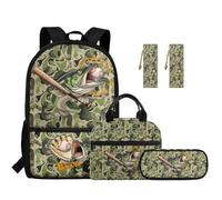 SEANATIVE Camo Hunting Fishing Boys Kids Backpack Set of 5 for 9-12 Years Old Lightweight School Bag with Lunch Bag, Pencil Case and Bookmarks Breathable School Backpack