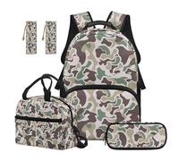 SEANATIVE Camo Hunting Fishing Kids Backpack Set for Boys 9-12 Years Old Cute Backpack and Lunch Box 5 Pcs Set 17 Inch Lightweight Bookbag Set with Pencil Case & 2 Bookmarks for Elementary School