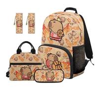 SEANATIVE Capybara 17 Inch Backpack Set for Kids 9-12 Years Old Basketball Backpack with Lunch Box 5 Pcs Set Breathable School Bag with Pencil Case & 2 Bookmarks