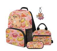 SEANATIVE Capybara 17 Inch Backpack Set for Kids 9-12 Years Old, Breathable Backpack with Lunch Box 4 Pcs Set Portable School Bag with Pencil Case & Pendant for Middle School