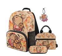 SEANATIVE Capybara 17 Inch Backpack Set for Kids 9-12 Years Old, Cute Backpack with Lunch Box 4 Pcs Set Durable School Bag with Pencil Case & Pendant for Middle School
