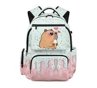 SEANATIVE Capybara Backpack for Girls 600D School Bags with Multi-Pockets Soft Kid Backpack 17 Inch for 9-12 Years Old
