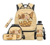 SEANATIVE Capybara Backpack Set 5 Pcs Cartoon 17 Inch Soft Backpack with Lunch Bag Pencil Case for 9-12 Years Old Middle School Kawaii School Bags