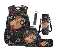 SEANATIVE Capybara Backpack Set 5 Pcs Cartoon 17 Inch Waterproof Backpack with Lunch Bag Pencil Pouch for 9-12 Years Old Middle School Cute Kids School Bags