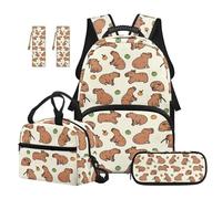 SEANATIVE Capybara Backpack Set 5 Pcs Cute 17 Inch Large Capacity Backpack with Lunch Bag Pencil Case for 9-12 Years Old Teens Elementary to Middle School