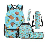 SEANATIVE Capybara Backpack Set 5 Pcs Lemon 17 Inch Large Capacity Backpack with Lunch Bag Pencil Case for 9-12 Years Old Teens Elementary to Middle School