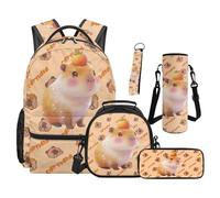 SEANATIVE Capybara Backpack Set for 9-12 Years Old 5 Pcs Cute 17 Inch Lightweight Bookbag with Insulated Lunch Bag Pencil Case for Elementary School Gift for Daughter