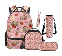 SEANATIVE Capybara Backpack Set for 9-12 Years Old 5 Pcs Pink Daisy 17 Inch Lightweight Bookbag with Insulated Lunch Bag Pencil Case for Elementary School Gift for Daughter
