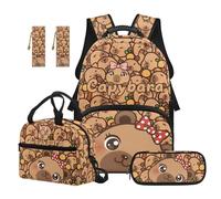 SEANATIVE Capybara Backpack Set of 5 Cute 17 Inch Lightweight Backpack with Lunch Bag Pencil Pouch for 9-12 Years Old Kids Elementary to Middle School