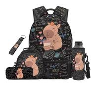 SEANATIVE Capybara Backpack Set of 5 Cute 17 Inch Lightweight Backpack with Lunch Bag Pencil Pouch for 9-12 Years Old Elementary to Middle School Cool Kids Bookbag