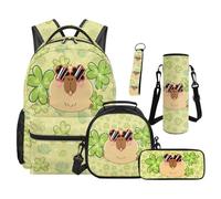 SEANATIVE Capybara Backpack Set of 5 Kawaii 17 Inch Soft Backpack with Lunch Bag Pencil Pouch for 9-12 Years Old Elementary to Middle School Gift for Sister