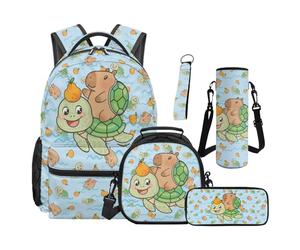 SEANATIVE Capybara Backpack Set of 5 Turtle 17 Inch Soft Backpack with Lunch Bag Pencil Pouch for 9-12 Years Old Elementary to Middle School Gift for Sister