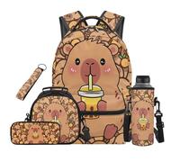 SEANATIVE Capybara Boys Backpack Set for 9-12 Years Old 5 Pcs Fruit Print 17 Inch Lightweight Bookbag with Insulated Lunch Bag Pencil Case for Elementary School Gift for Son