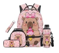 SEANATIVE Capybara Capybara Backpack Set of 5 Cute 17 Inch Adjustable Padded Straps Backpack with Lunch Box Pencil Pouch for 9-12 Years Old Kids Middle School School Supply Set