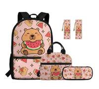 SEANATIVE Capybara Kids Backpack Set 5 Pcs 17 Inch Breathable School Bag for Girls with Lunch Bag, Pencil Case and Bookmarks Lightweight Cute Backpack for Elementary Ages 9-12