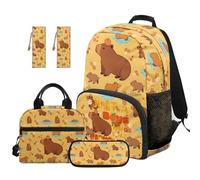 SEANATIVE Capybara Kids Backpack Set for Boys 9-12 Years Old, Cute Backpack and Lunch Box 5 Pcs Set 17 Inch Lightweight Bookbag Set with Pencil Case & 2 Bookmarks for Elementary School