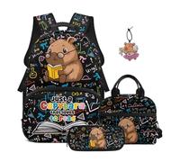 SEANATIVE Capybara Kids Backpack Set for Girls 9-12 Years Old, Cartoon Backpack and Lunch Box 4 Pcs Set 17 Inch Lightweight Bookbag Set with Pencil Case & Pendant for Elementary School