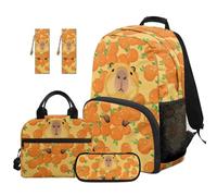SEANATIVE Capybara Kids Backpack Set for Girls 9-12 Years Old, Cute Backpack and Lunch Box 5 Pcs Set 17 Inch Breathable Bookbag Set with Pencil Case & 2 Bookmarks for Elementary School