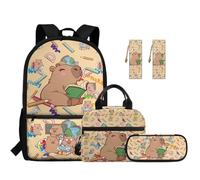 SEANATIVE Capybara Kids Backpack Set of 5 for Girls Lightweight School Bag with Lunch Bag, Pencil Case and Bookmarks Cute School Backpack for 9-12 Years Old