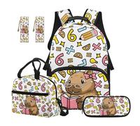 SEANATIVE Capybara Kids School Backpack with Lunch Bag, Cartoon Backpack 5 Pcs Set Durable 17 Inch Bookbag Set with Pencil Case & 2 Bookmarks for 9-12 Years Old Girls