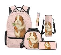 SEANATIVE Capybara Print Backpack Set 5 Pcs Cartoon Print 17 Inch Waterproof Backpack with Lunch Bag Pencil Pouch for 9-12 Years Old Middle School Cute Kids School Bags