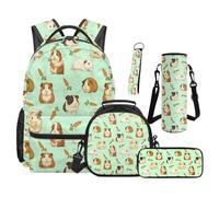 SEANATIVE Capybara Print Backpack Set for 9-12 Years Old 5 Pcs Cute 17 Inch Lightweight Bookbag with Insulated Lunch Bag Pencil Case for Elementary School Gift for Daughter