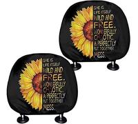 SEANATIVE Car Interior Protector Seat Headrest Cushion Flexible Head Rest Cover Set of 2,Fashion Sunflowers Design Auto Accessories